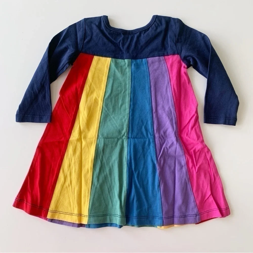 Hanna Andersson Baby Girl Long Sleeve Rainbow Panel Dress 12-18 M 2T 6-12 m